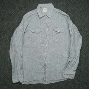 Billy Reid Shirt Mens Extra Large Blue White Linen Striped Long Sleeve Button *